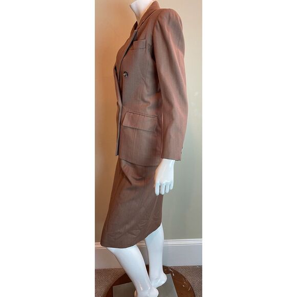 Saint Laurent Rive Gauche Suit Womens 34 XS Brown Double Breasted Blazer Skirt - Picture 6 of 12